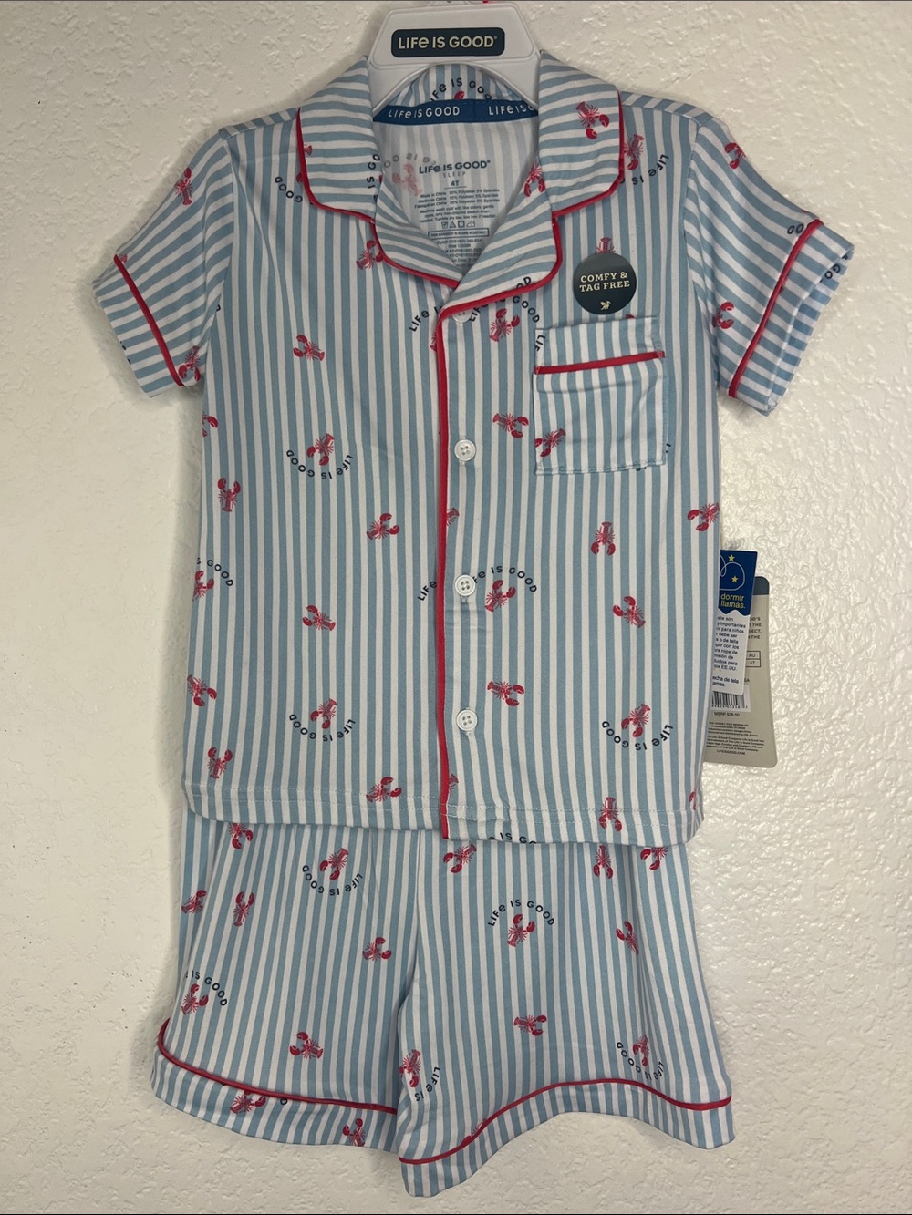 New life is good sleep 2pc lobster striped pajama set short sleeve shirt size 4T